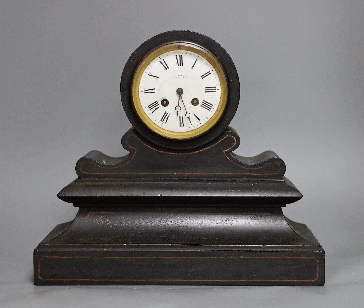 A Victorian black slate mantel clock, with French movement, 35cm wide